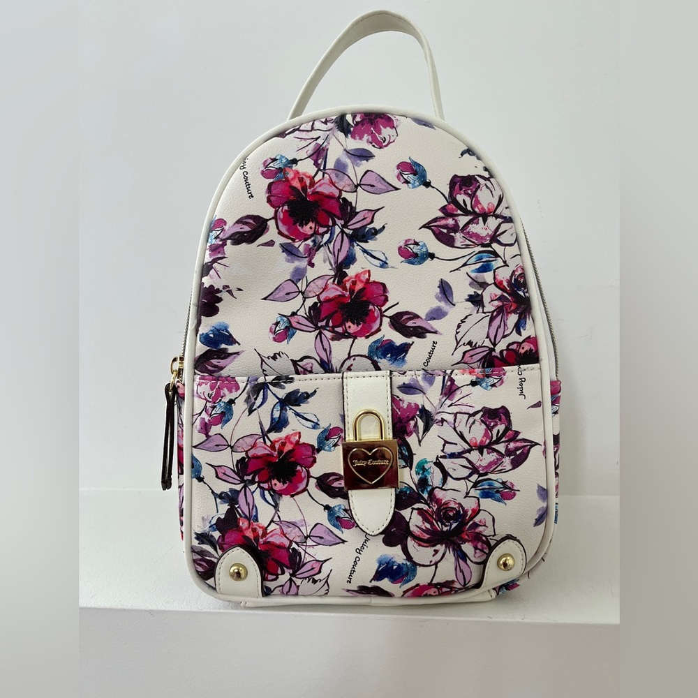 JUICY COUTURE Lock N Heart Mini Backpack Cream Multi-Colour Floral Rose Girly